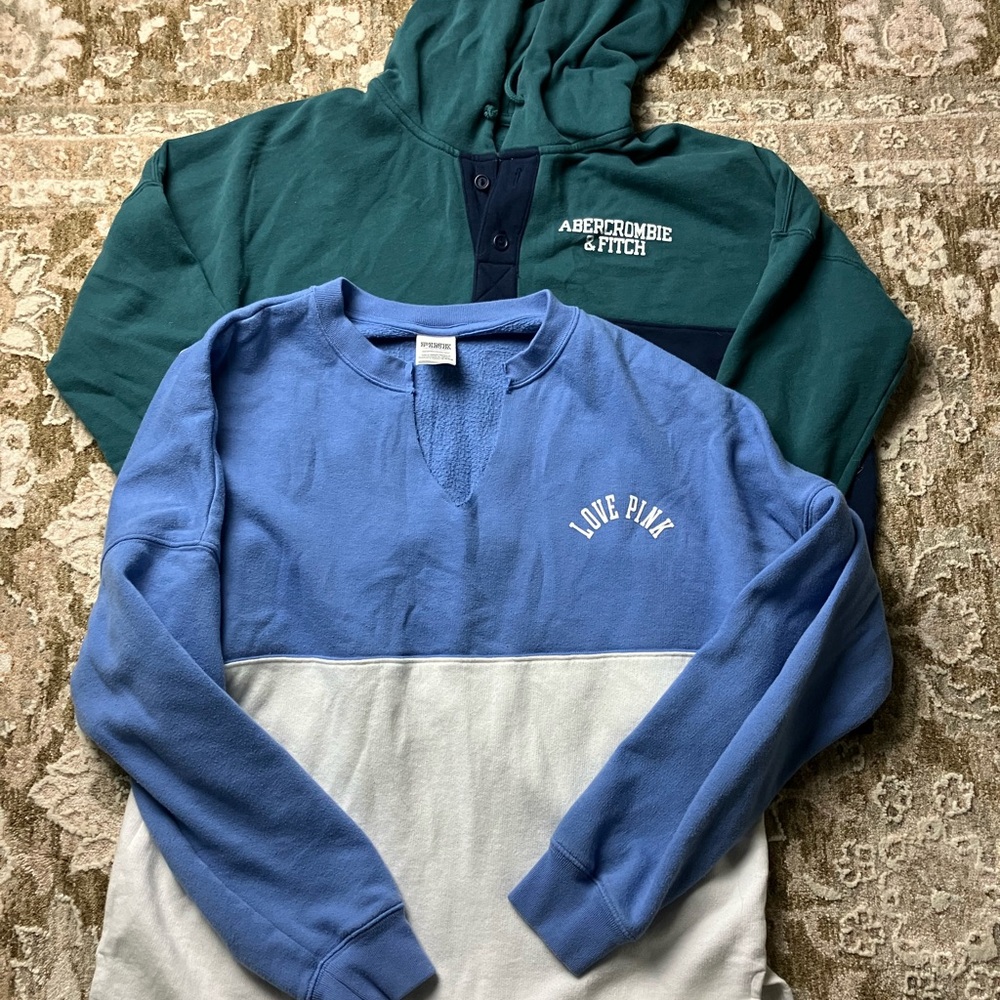 Abercrombie & Fitch Green Hoodie and Love Pink Blue Sweatshirt